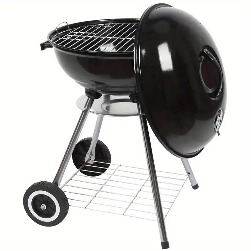 17-in Black Heavy-Duty Coal Kettle Grill - Thick Bowl, Wheels, Chicken Rack - for Outdoor Camping, Bbq Party - Grills, Open Flame Cooking, Campfire / Bbq Party