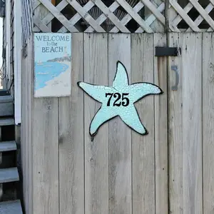 Designocracy MA98531-18 18 in. Starfish Coastal Wooden House Number Sign Decor