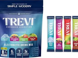 TREVI Sugar Free Electrolytes - Drink Mix Hydration Powder Packets - 8 Count - Original Variety Pack - Berry Lemoande, Lemon Lime, Raspberry, Orange