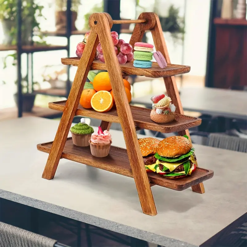 3-Tier Wooden Breakfast Serving Tray Stand, Log Cake Dessert Display Rack, Dessert Table Stand, Candy Display Stand, Display Riser for Snacks, Bread, Food Presentation, Party Decoration, Holiday Gift - Perfect for Christmas, Easter, Thanksgiving