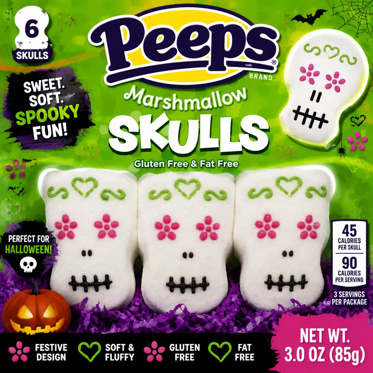 Peeps Halloween Marshmallow Candy Skulls 3 oz 12 Count Spooky Halloween Marshmallow Treats