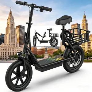 48V 10.4Ah Adult Electric Scooter with Seat, Powerful Motor, 22MPH Max Speed, 21-27 Mi Driving Range, Pet-Friendly Design, and Convenient Rear Basket,summervibes
