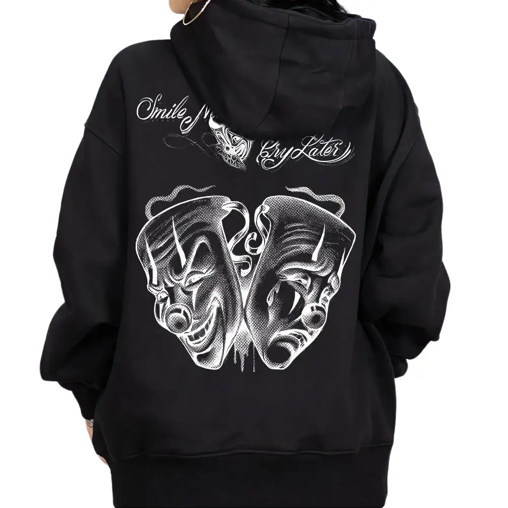 Men's Smile Now Cry Later 8 Oversized Unisex Cotton Pullover Hoodie - Loose Polyester Sweatshirts, Casual Long Sleeve Tops, Chicano Cholo Gangster Streetwear Graphic Menswear