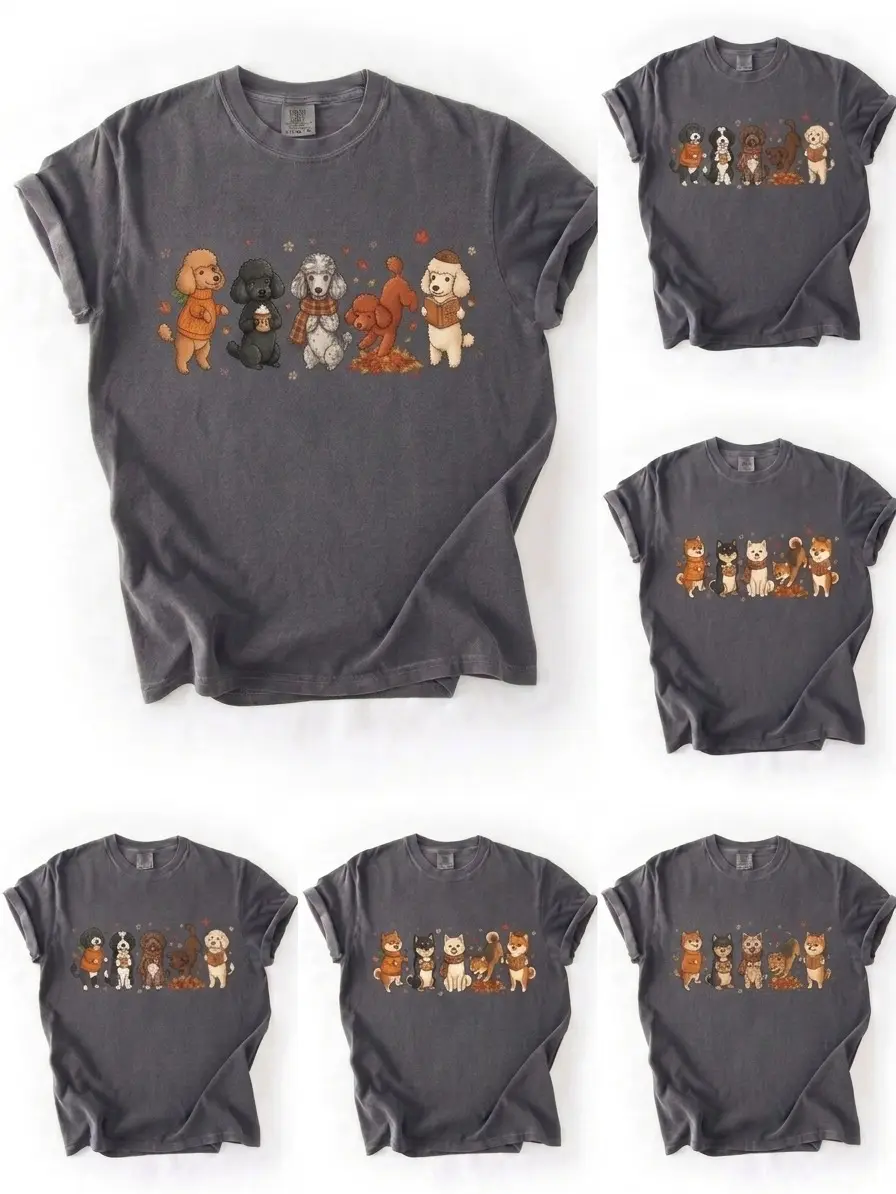 Comfort Colors 30+ Dog Breeds Cute Fall Puppy Graphic Shirt | Cozy Autumn Dog Lover Tee | Casual Unisex Graphic Top