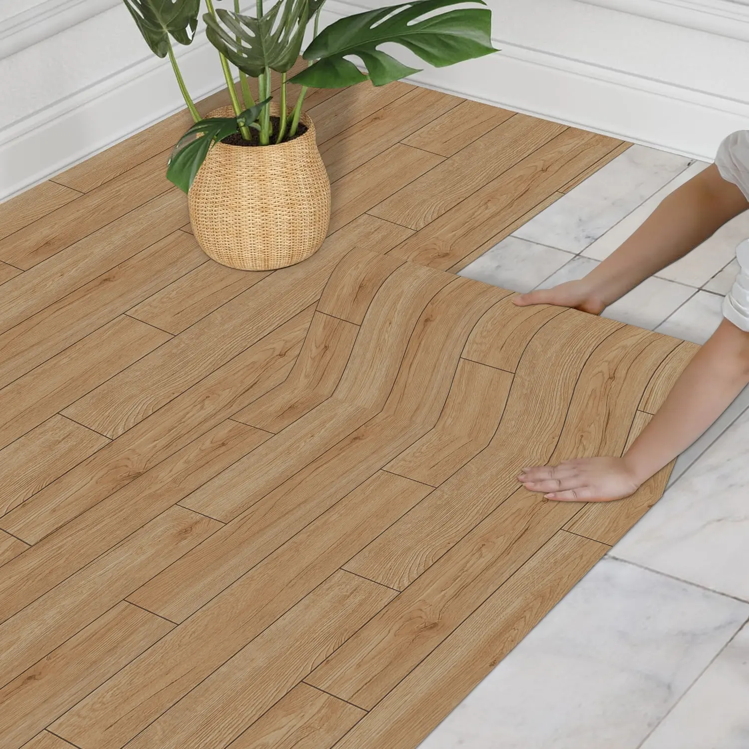 Thickened 40*100cm Floor Wallpaper Roll - Self-Adhesive, Self Adhesive Textured Beige PVC Moisture Proof Flooring Stickers with Wood Grain Pattern - Suitable for Stairs, Bathrooms, Living Rooms - Stick to Ceramic Tiles