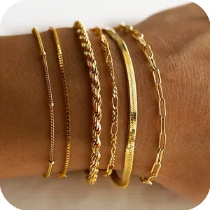 Tewiky  Bracelets for Women Waterproof,  Jewelry Sets for Women Trendy Thin Dainty Stackable Cuban Link Paperclip Chain Bracelet Pack Fashion Accessories Gifts for Womens maximalist jewelry
