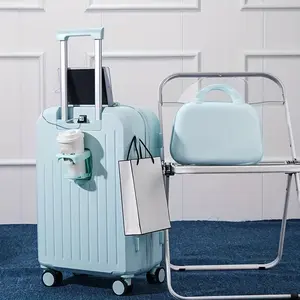 20in Carry On Luggage Spinner Wheel Luggage, Carry on Suitcase, with Cup Holder & USB Port & Phone Holder With Makeup bag