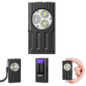 Rechargeable EDC Flashlight with UV, High Lumens Super Bright Mini Flashlight, Portable Flat Pocket Flashlights,mini headlamp