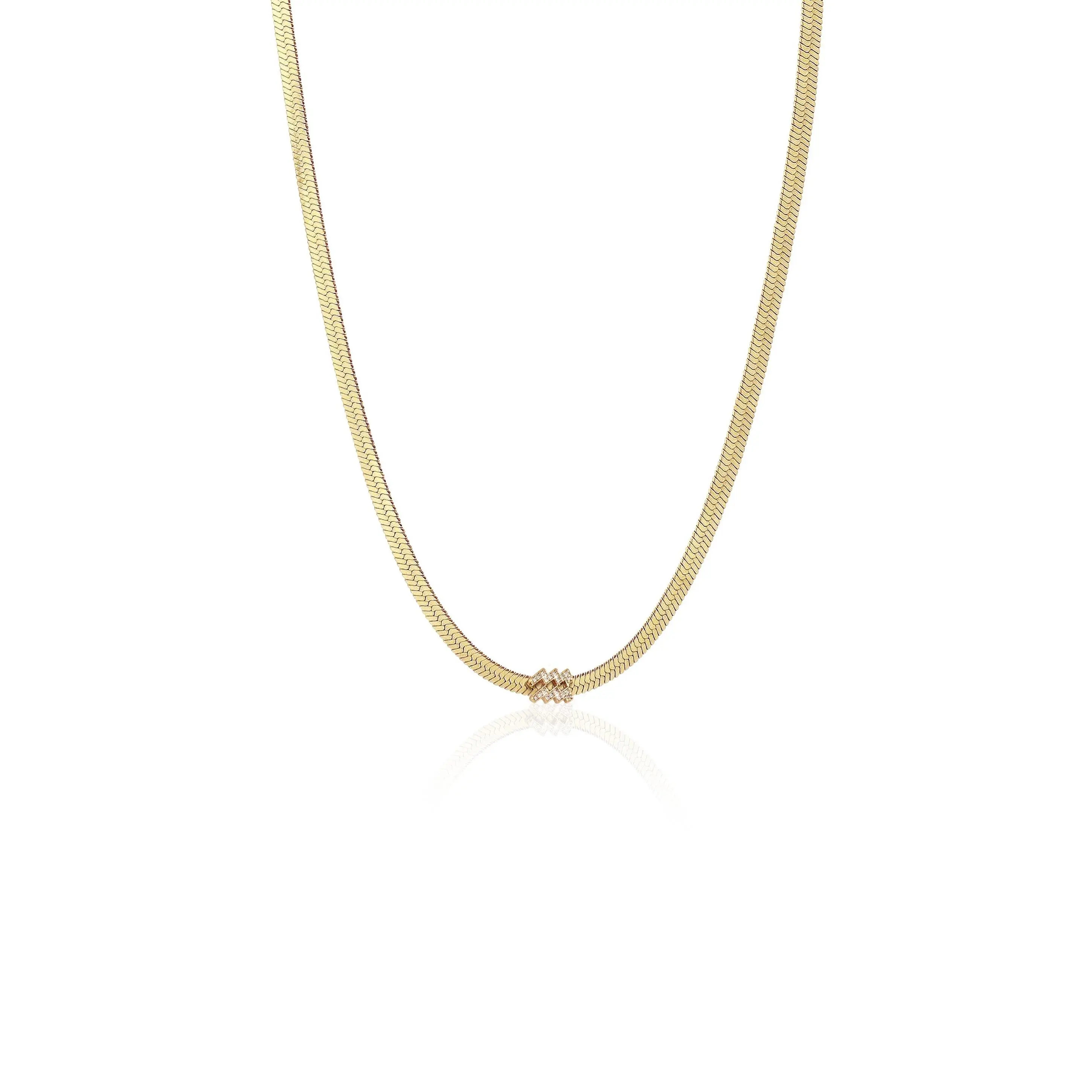 Zodiac Herringbone Necklace – 18K Gold Plated Chain with Horoscope Charm | Personalized Astrology Choker for Women