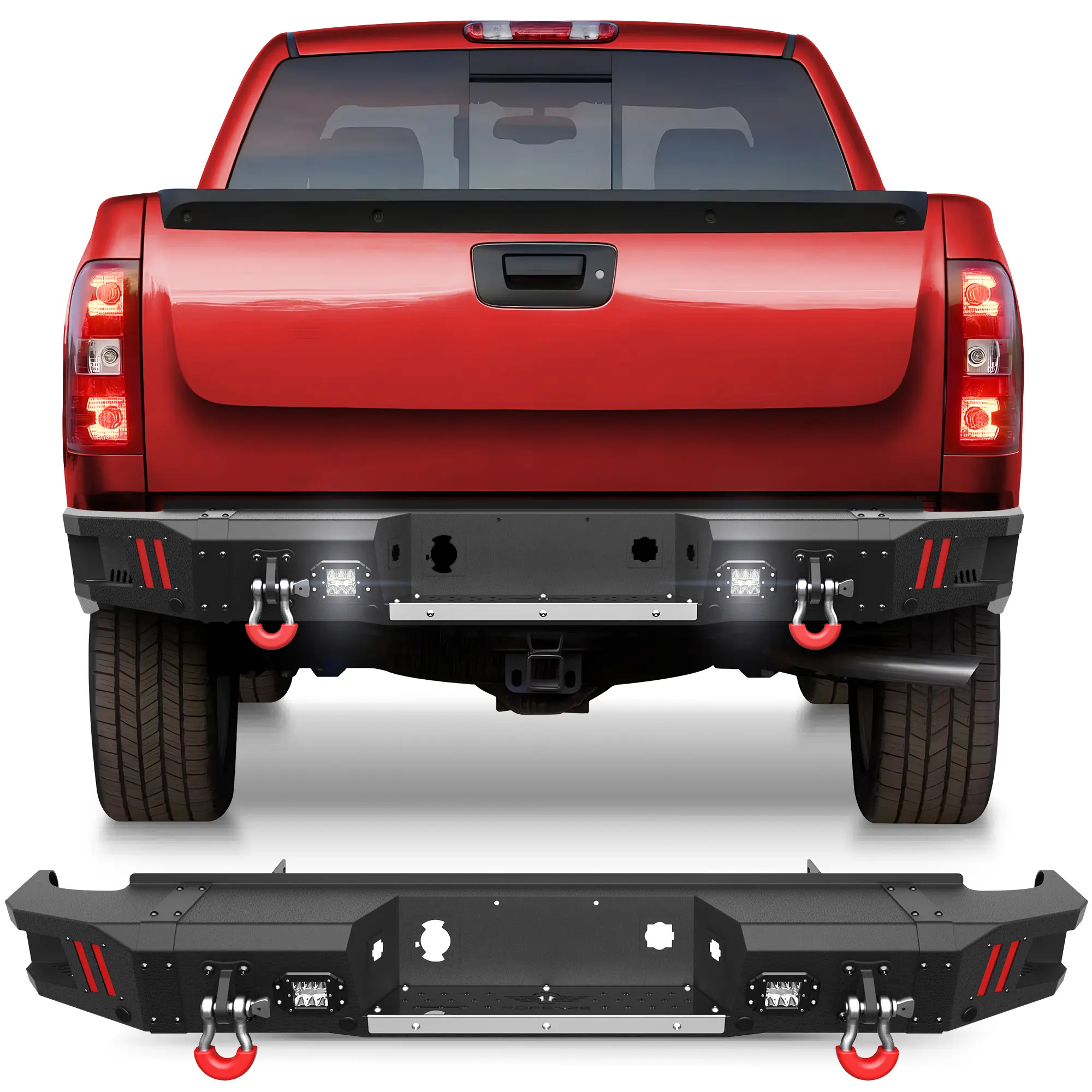 Longsun Trail-Ready Carbon Steel Full Width Offroad Front Bumper for Chevy Silverado 1500 & GMC Sierra 1500 2007-2013 Truck, 5yr Corrosion Coat, Winch Plate, 2 D-Rings, 2x18W LED Trail Lighting, Pre-Drilled Kits, Car Exterior Accessory