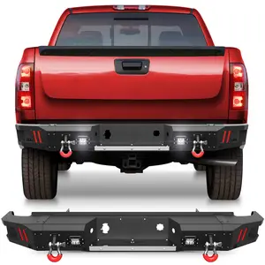 Front Bumper Compatible with  Chevy Silverado 1500 & GMC Sierra 1500 2007-2013, Offroad Full Width Bumper with Winch Plate,  2 x D-Rings & 2x18W Square Lights
