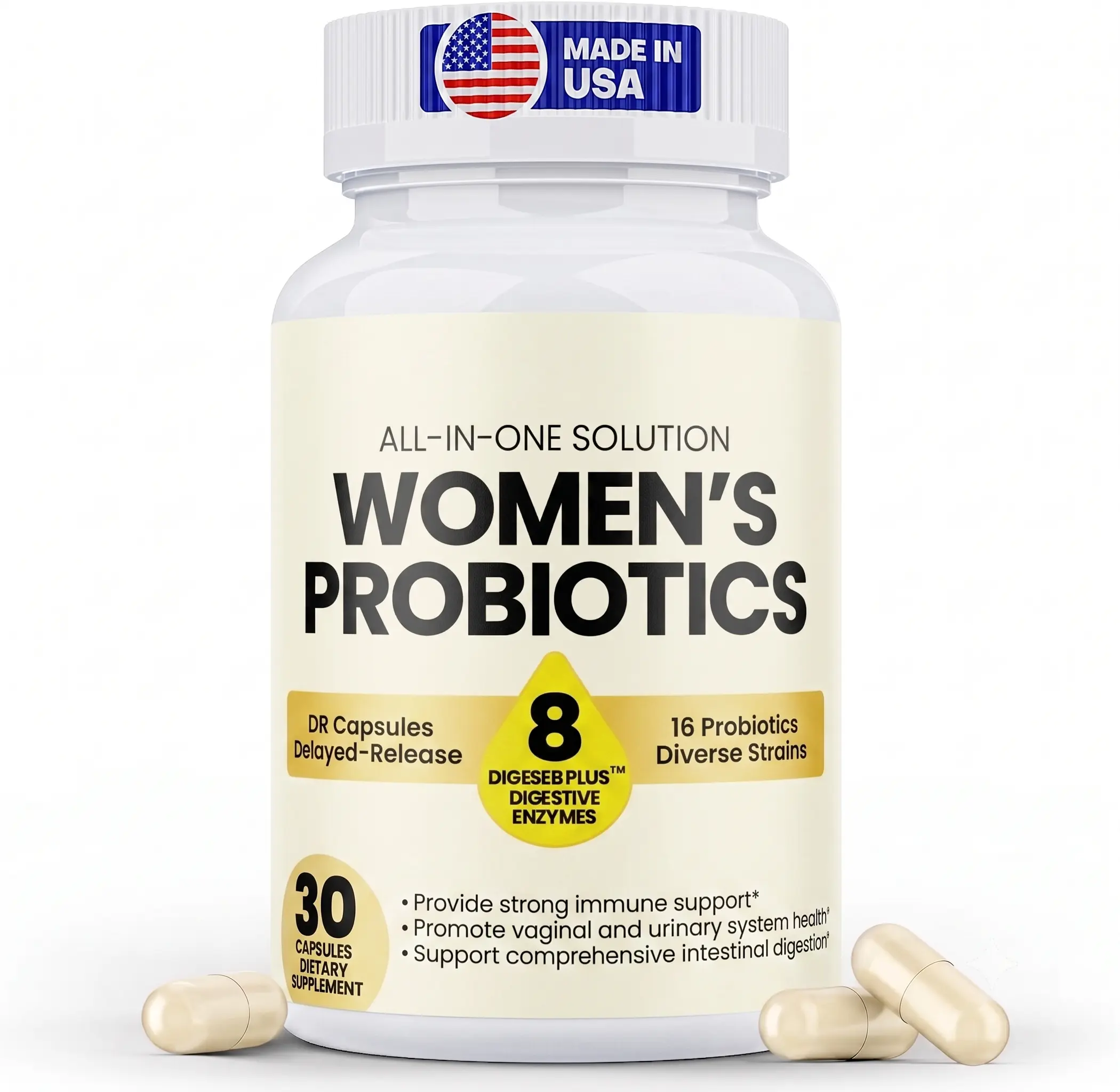 Vaginal Probiotics for Women with 16 Strains for pH Balance, Urinary & Intimate Health, Women’s Probiotic Enhanced DigeSEB Plus™ for Bloating, Gut Health & Immune Support, Delayed Release, Made in USA