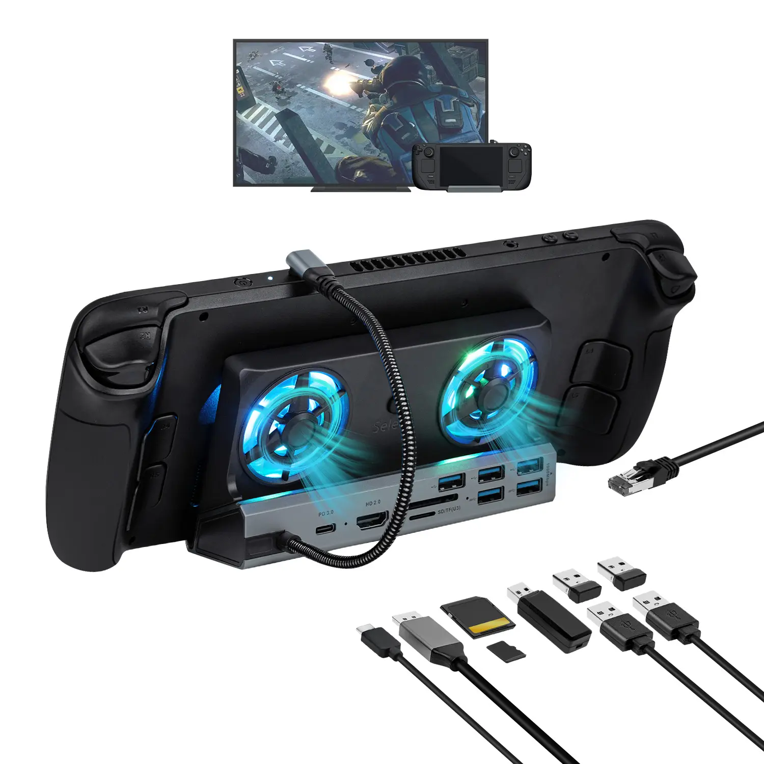 10-IN-1 Docking Station for Nintendo Switch 2&Nintendo Switch&Steam Deck&ROG Ally X&Legion Go, Dual Cooling Fan 5 USB Ports and 4K@60Hz