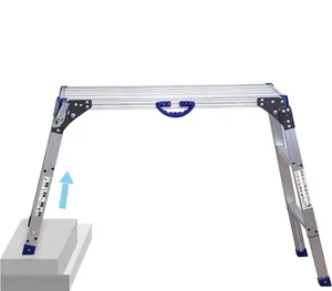 LEADALLWAY Work Platform 39"x12",50 Gear Adjustable Height 25 to 35 inches Portable Folding Aluminum Step Ladder of Capacity 330 Lbs Heavy Duty