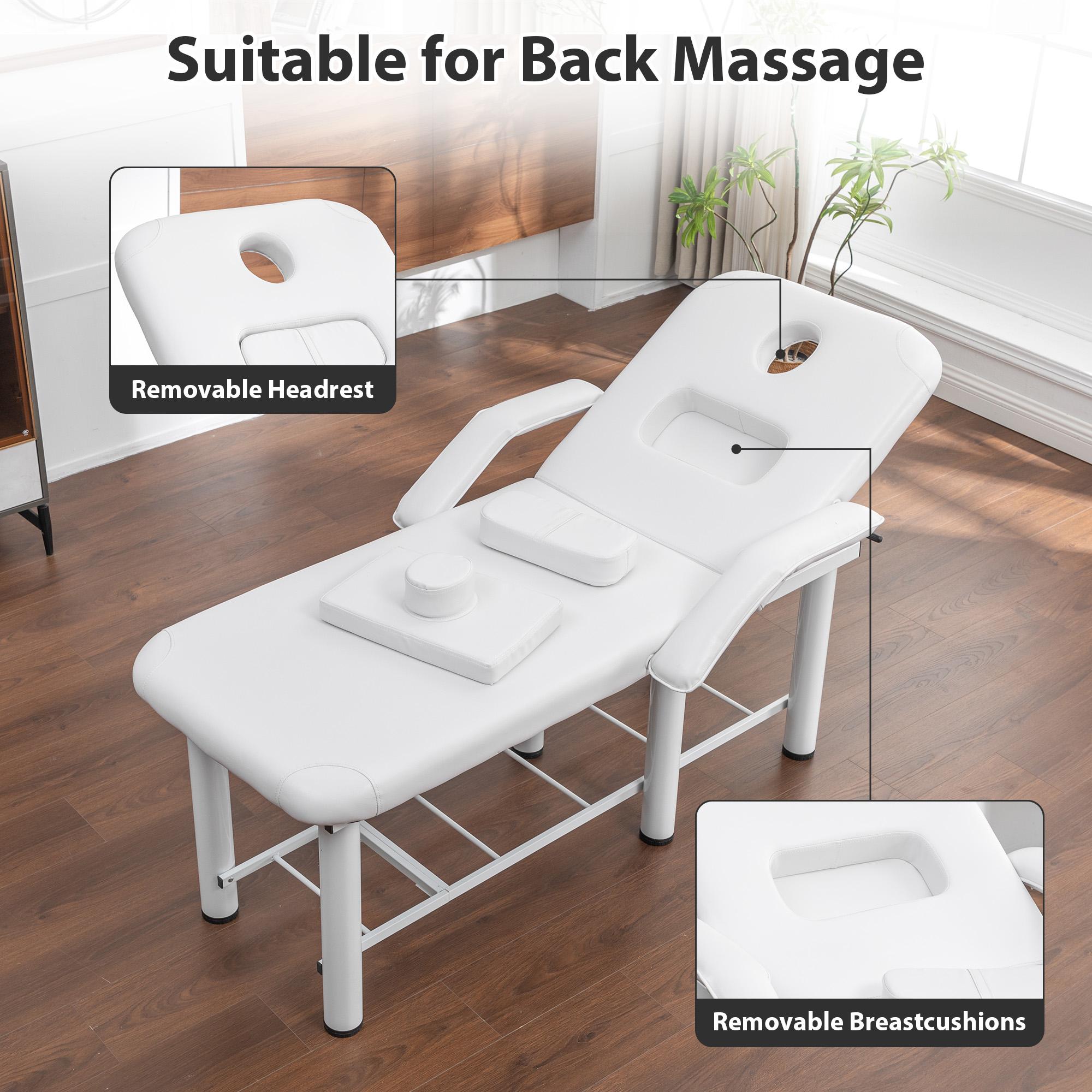 Professional Massage Bed 73 Inch, Treatment Table Salon with Removable Headrest, Stationary Physical Therapy Table Spa Facial with Adjustable Backrest, Steel Frame, Pink Professional Massage Bed 73 Inch, Treatment Table Salon with Removable Headrest, Stationary Physical Therapy Table Spa Facial with Adjustable Backrest, Steel Frame, Pink