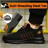 Men's & Women's Steel Toe Safety Boots - Closed Breathable Mesh Fabric Athletic Work Shoes, Lace-Up, Anti-Stab Soles, Round-Toe, Casual Active Walking Shoes for Construction Workers