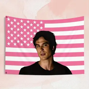 Damon Salvatore The Vampire Diaries Fan Art Pink USA Flag 3x5ft Outdoor Fabric Decor - TVD Merchandise for Home, Patio, Garden