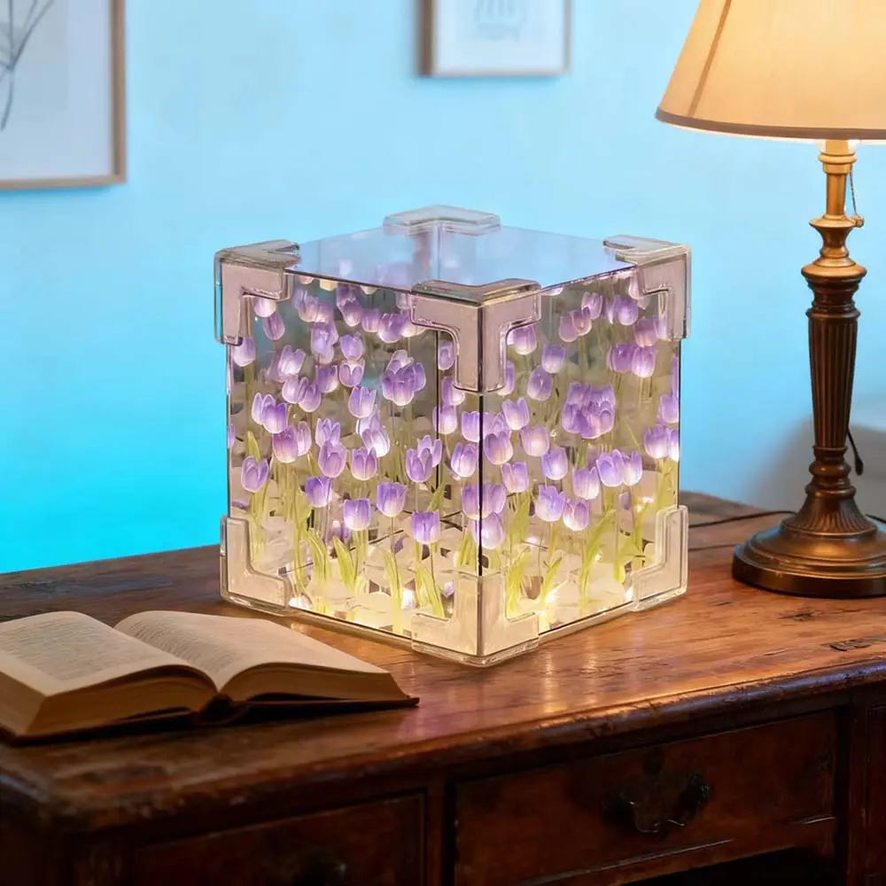 2-Pack DIY Tulip Cube Mirror Lamp, 30-Flower Artistic Specialty & Decorative Lighting, Indoor Mood Lighting for Bedroom Desktop, Ideal for Birthdays, Gift for Mom Girl Friends