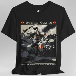 Warhammer 40K White Scars T-Shirt – For the Emperor and the Khan Graphic Tee, Space Marine Chapter Shirt, Unisex Cotton Top for Sci-Fi Gamers & Collectors, Grimdark Fan Apparel