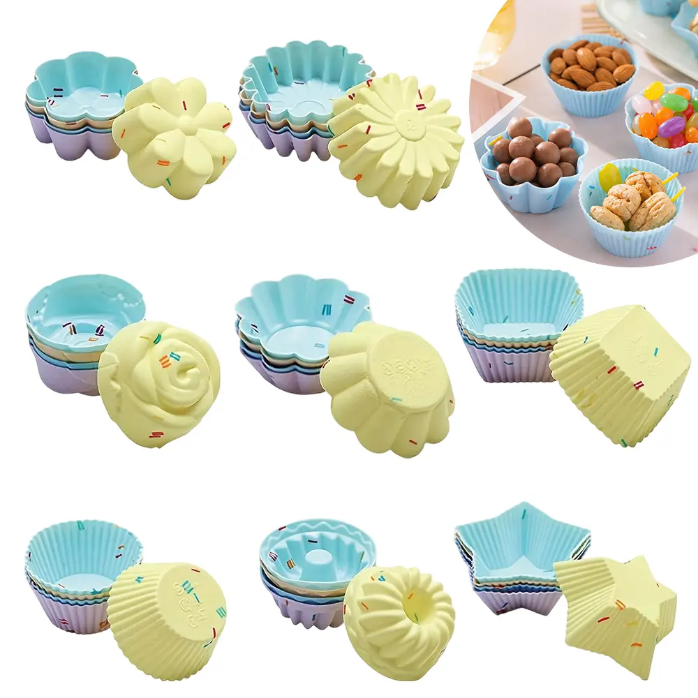 40pcs Silicone Cupcake Baking Cups Set - Silicone Baking Cups for Baking - Including 8 Shapes Silicone Muffin Cups Cupcake Molds Round, Square, Star, Sunflower, Rose tiktokshopbacktoschool
