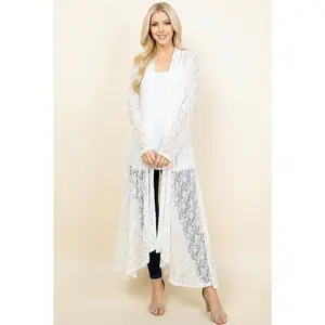 Ivory Long Lace Duster – Boho Pucker Jacket for Women | Made in USA