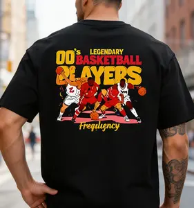 Unisex 00s Vintage Basketball Legends Graphic T-Shirt 180g Pure Cotton, Legendary Basketball Players Double-Sided Print Tee, All Season Breathable Casual Top for Men Women, Original Design for Hoops Fan Basketball Lover Streetwear Gift
