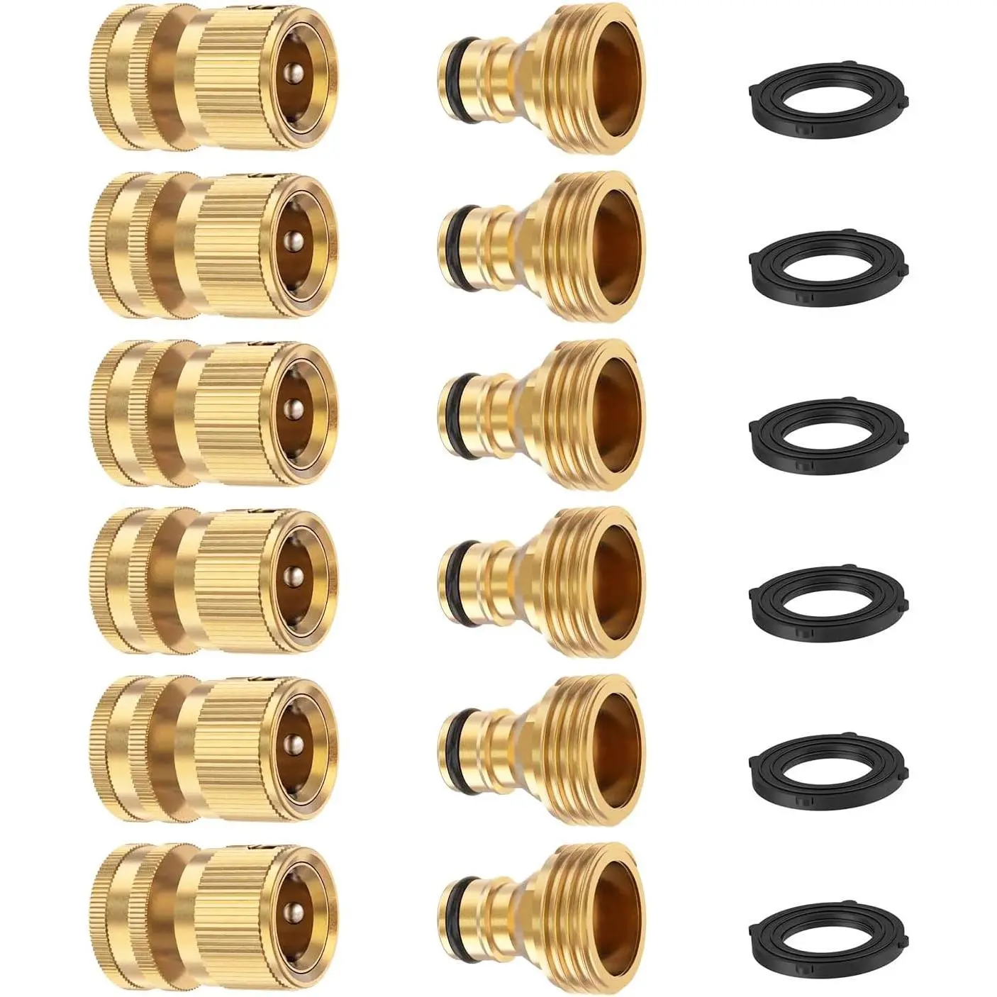 Garden Hose Quick Connector, Solid Brass 3/4 Inch Thread Fitting No-Leak Water Hose Female and Male Easy Connect (6 Sets)