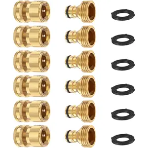 Garden Hose Quick Connector, Solid Brass 3/4 Inch Thread Fitting No-Leak Water Hose Female and Male Easy Connect (6 Sets)
