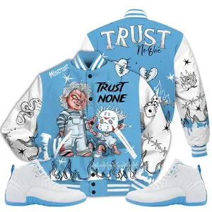 12 Melo Varsity Jacket, 2025 Retro Melo 12s Shirt, Trust None Graffiti Couples Matching Outfits, Unisex Baseball Jacket, Varsity Sport Coat, Casual Street Fashion