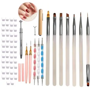 65Pcs Nail Art Tools Set, Professional 7Pcs Nail Art Brushes and 2Pcs Striping Liner Brush, 3Pcs Dual Tipped Dotting Pens, 4-Types Cat Eye Magnet, 50Pc Nails Sponges for Ombre & Grabbing Pen