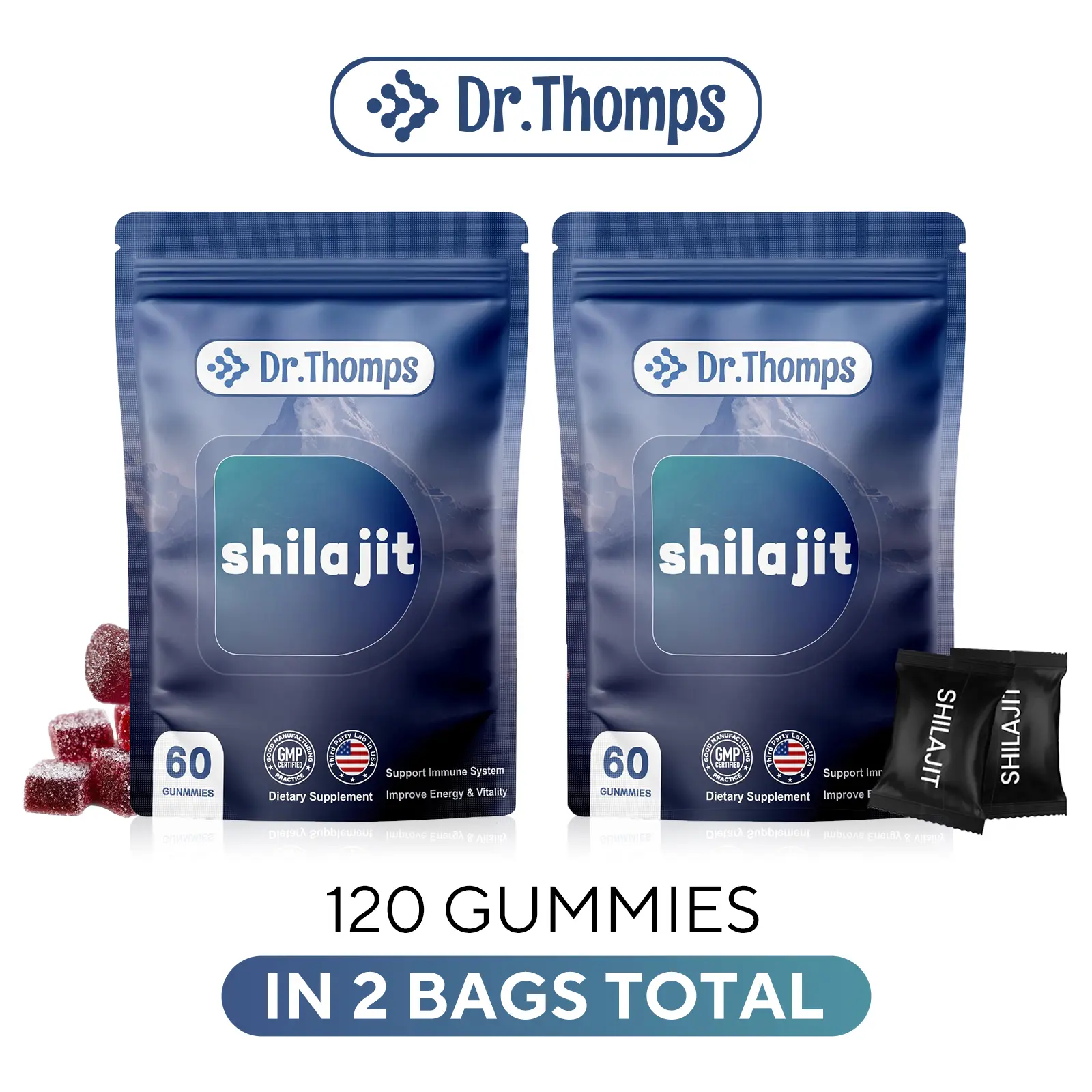 [buy 1 get 1]Dr.Thomps Premium Gold Himalayan Shilajit Gummies I Lab Tested I Individually Packaged I Ashwagandha, 75%+ Fulvic Acid & 85+ Trace Minerals I for Men, Women I Non-GMO I 100% Natural & Organic