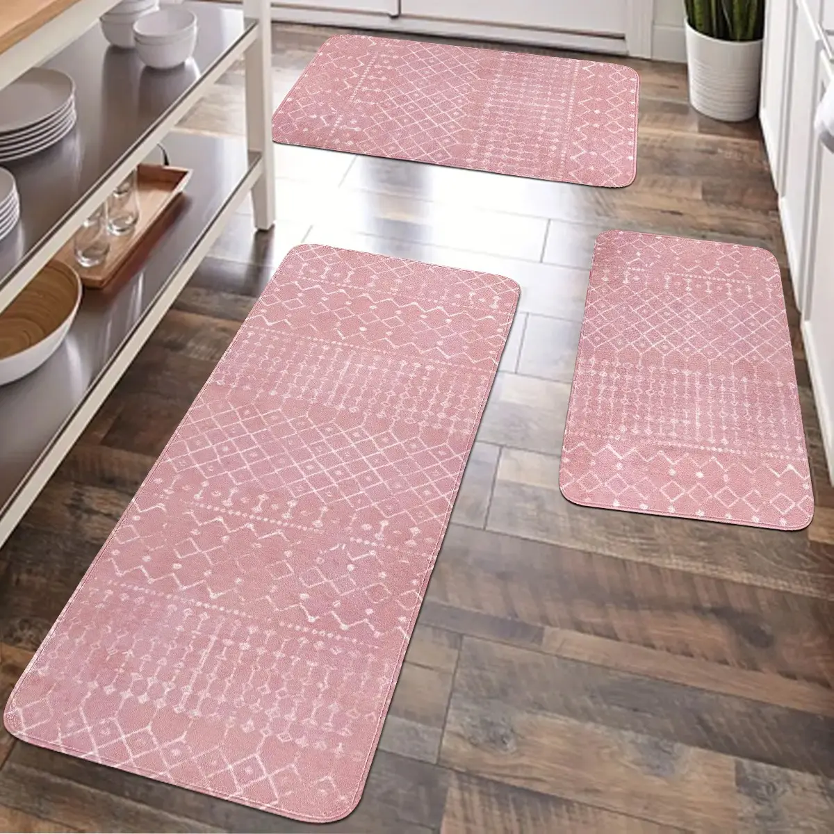 JIT 1/2/3 pcs of flannel-pink Siemia simple carpet, suitable for multiple scenarios as a decorative carpet, Rectangular Soft Rug. Kitchen carpet set, flannel washable bedside soft carpet, suitable for use in kitchens, bedrooms, etc.