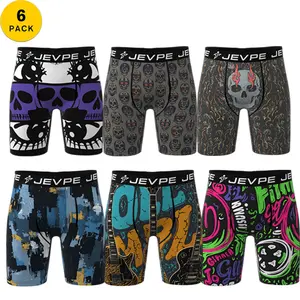 JEVPE Men's Pattern Boxer Brief 6-Pack Bundle Standard 7 Inch Inseam Soft Stretchy Breathable Poly Blend Fabric 4-Way Stretch Moisture-Wicking