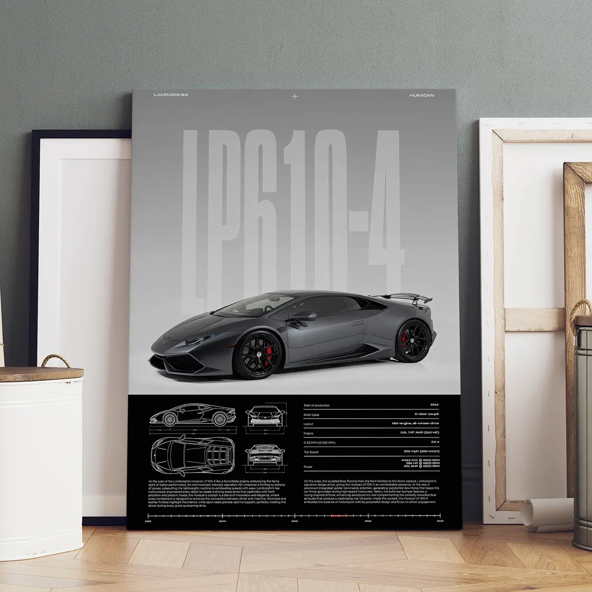1 Count Wooden Framed Canvas, Canvas Prints, Lamborghini LP610 - 4 Poster, Modern Art, Modern Minimalist Design, Home Decor, Decorative Wall Art, Ideal Gift, High Definition, Waterproof, Artwork, Art Work For Wall Decor
