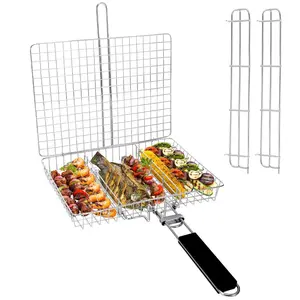 Stainless Steel Barbecue Basket, Durable Barbecue Basket with Detachable Compartments and Handle, Barbecue Accessories for Outdoor Camping