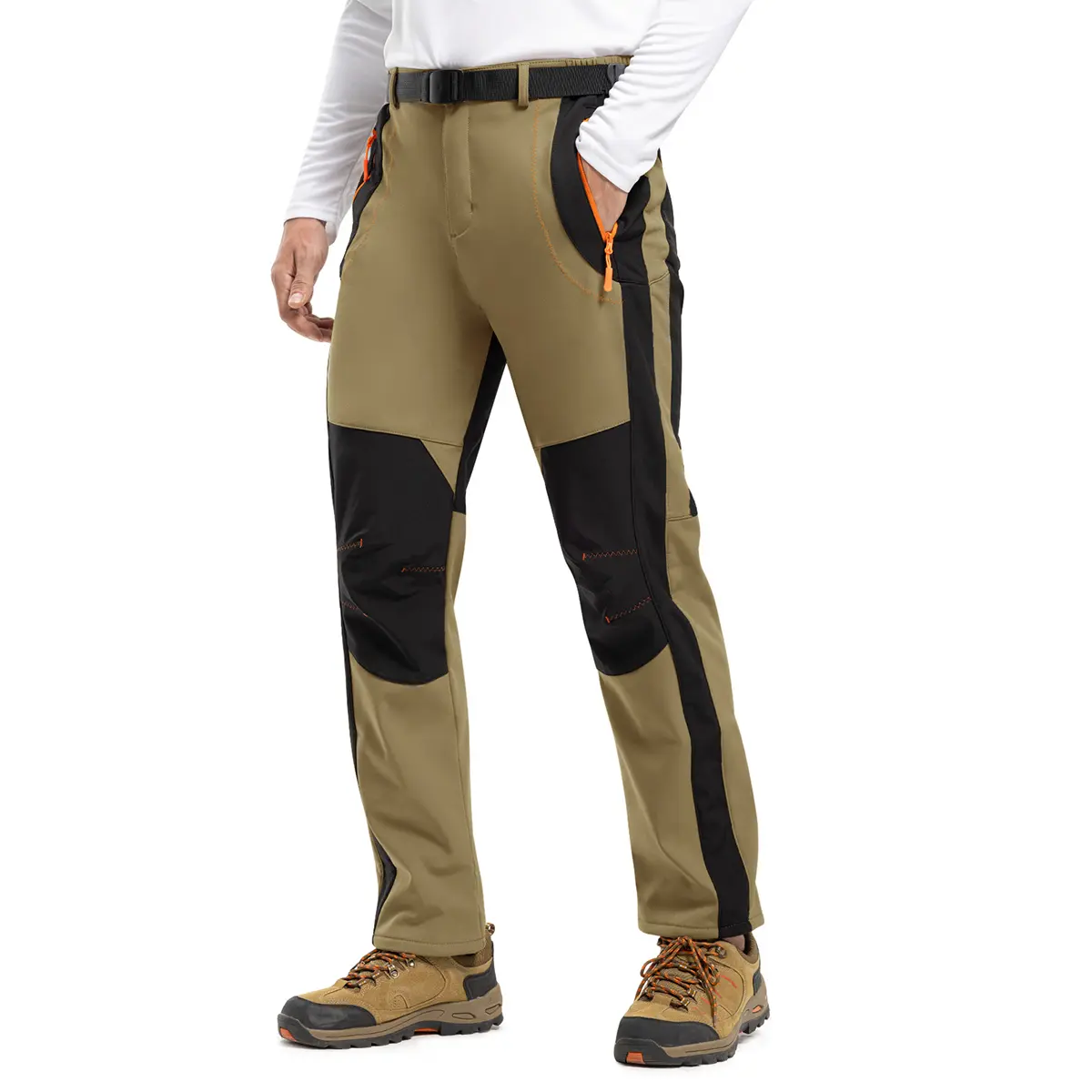 TBMPOY Men's Snow Ski Hiking Pants Waterproof Winter Fleece Lined Pants Camping Skiing Ice Fishing Pants with Belt fathersdaygift