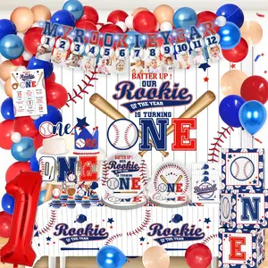 200pcs baseball 1st birthday decorations rookie year 1st birthday decorations include high chair banner balloon tableware etc rookie of the year first birthday decorations for 1st birthday theme