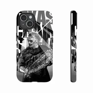 Edgy Texas Chainsaw Massacre Leatherface Black & White Art Smartphone Case, Heavy-Duty Rugged PC TPU Glass Cellphone Accessories Shell for iPhone 16/15/14/13/12/11 Pro Max/Plus Devices