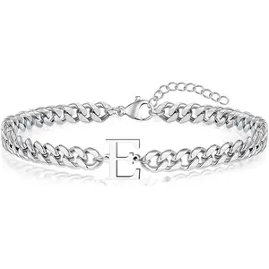 Initial Bracelet, Silver Bracelet for Men Women, 2026 Graduation Gifts Him Letter A-Z Charm Bracelet Cuban Link Chain Couples Matching Bracelets Fathers Day Birthday Gifts for Men Dad Women