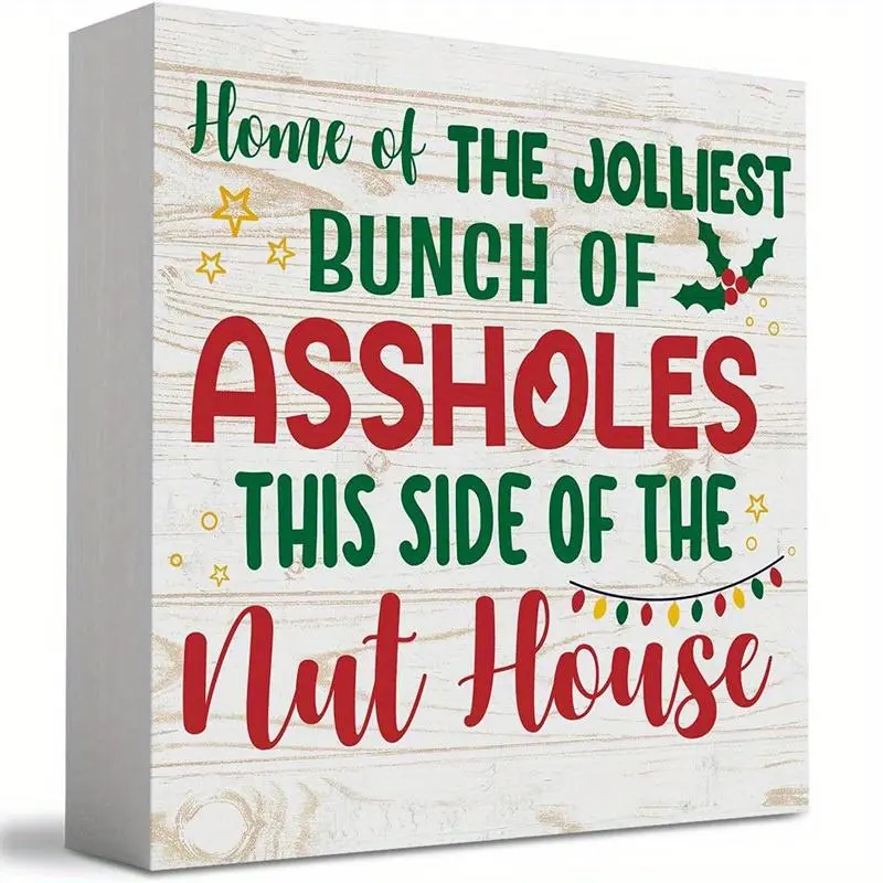 Merry Christmas Home Of The Jolliest PVC Sign, 1 Count Farmhouse Christmas Artwork Decor, Bookshelf Ornament for Home Office for Holiday Party Christmas