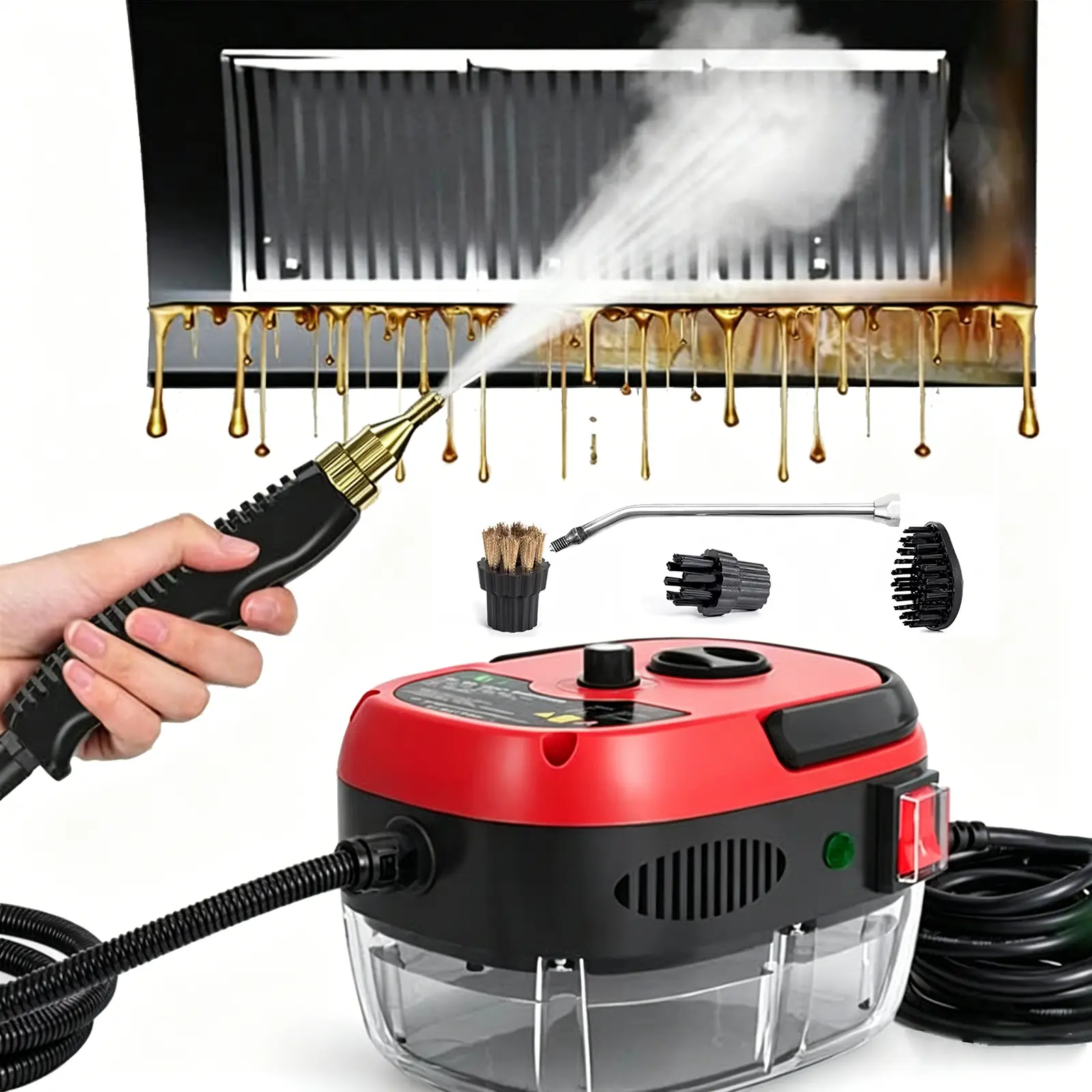 2500W Handheld Steam Cleaner with 6-Level Pressure – Blasts away grease, grime, and bacteria without chemicals. 40.6oz tank tackles cars, floors, furniture, tile grout, and walls – deep cleaning made simple