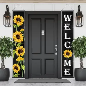 2 Pcs Sunflower Welcome Hanging Banner, Decorative Banner, Spring Porch Decoration, Summer Door Decor, Front Door Garden Yard Party Sign