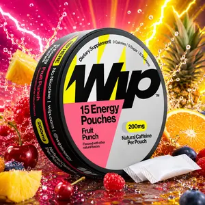 Wip Energy Pouches, Sugar Free Blend with 200 MG Natural Caffeine, B Vitamins, Minerals & L Theanine for Energy Support, Pre Workout for Active Lifestyles, Fruit Punch, 1 Can, 15 Pouches