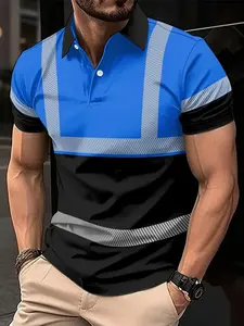 Men's casual autumn and winter workwear printed short-sleeved Performance Polo shirt - Contrast color design, collar design, lightweight and breathable, made of durable fabric, suitable for casual daily wear