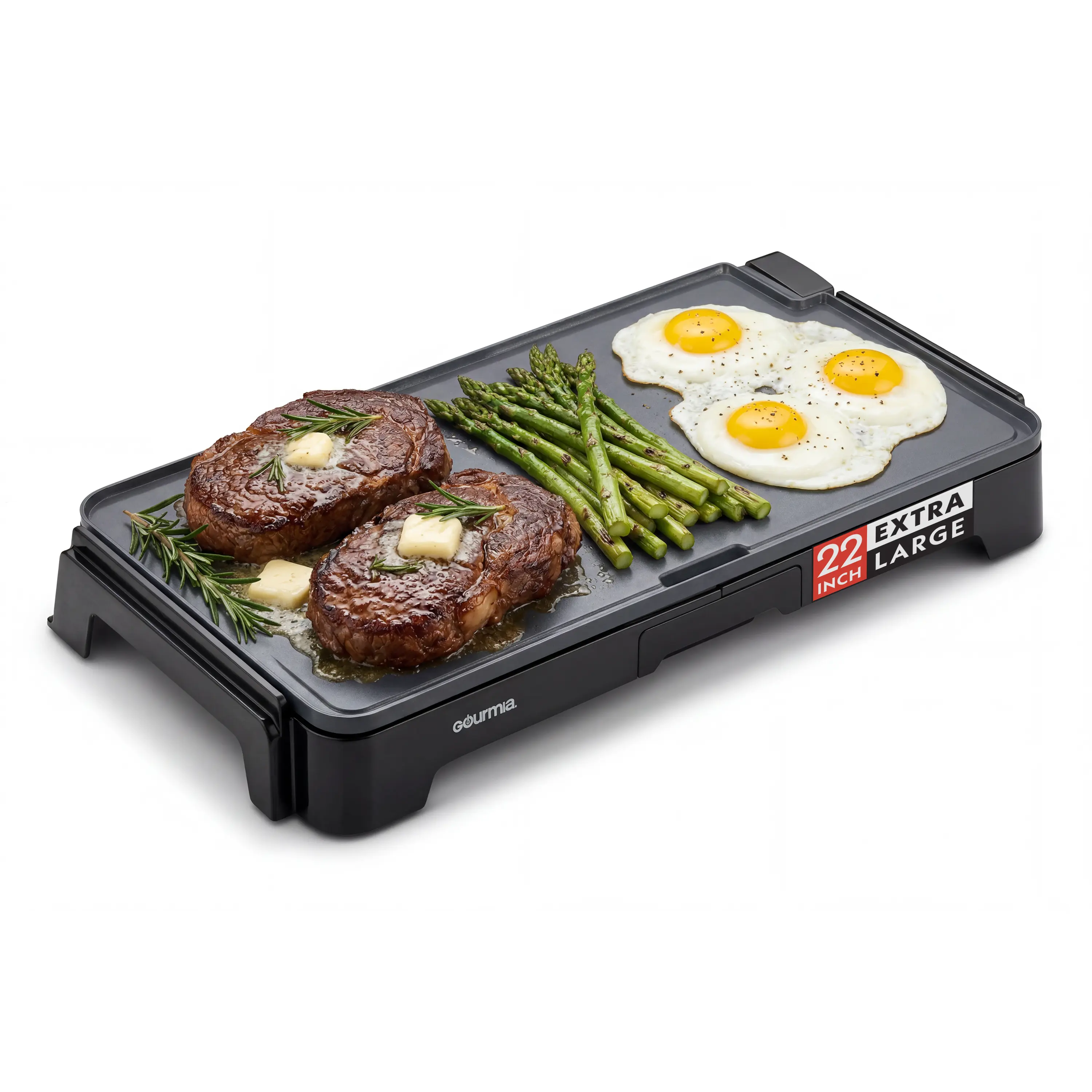 Gourmia 22-Inch Extra Large Ceramic Indoor Heatable Electric Griddle - PFAS-Free Nonstick Coating, Precision Temperature Control, Space-Saving, For Family-Sized Meals