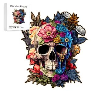 Unique Flower Skull Wooden Puzzle, Irregular Animal Shape Jigsaw, Perfect Gift for Lovers & Friends, DIY Home Decor Toy Game