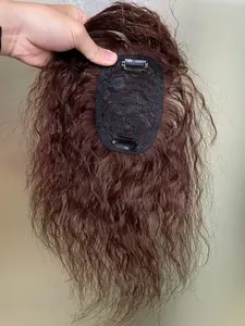 Human Hair Topper 8x12cm Rose Base, Loose Curly Clip-In Hairpiece for Women, Cover Thin Hair, Short Wigs, No Ca Prop 65 Re, Glueless Curly Wig