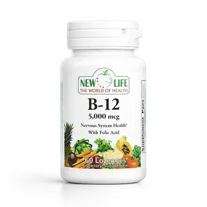 New Life Vitamin B-12 5000mcg with Folic Acid 60 Lozenges for Nervous System Health & Energy Support Edible Dietary Supplement