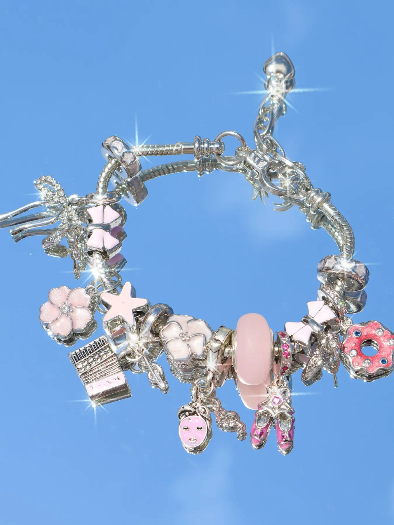 Cute Cherry Blossom Bow Charm Bracelet, Sweet Donut Ballet Shoe Bracelet, Fun Mask Girl Bracelet, Music Festival Bracelet, Flower Charm Bracelet, Floral Charm Bracelets