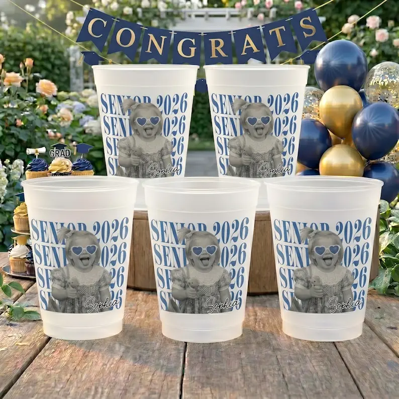 Custom Senior 2026 Photo Cup | Personalized Graduation Frosted Party Cups